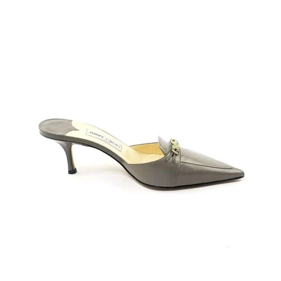 Jimmy Choo Pointed Toe Kitten Heel Taupe Gray Leather Womens EUR 38/US 8 - Picture 5 of 8